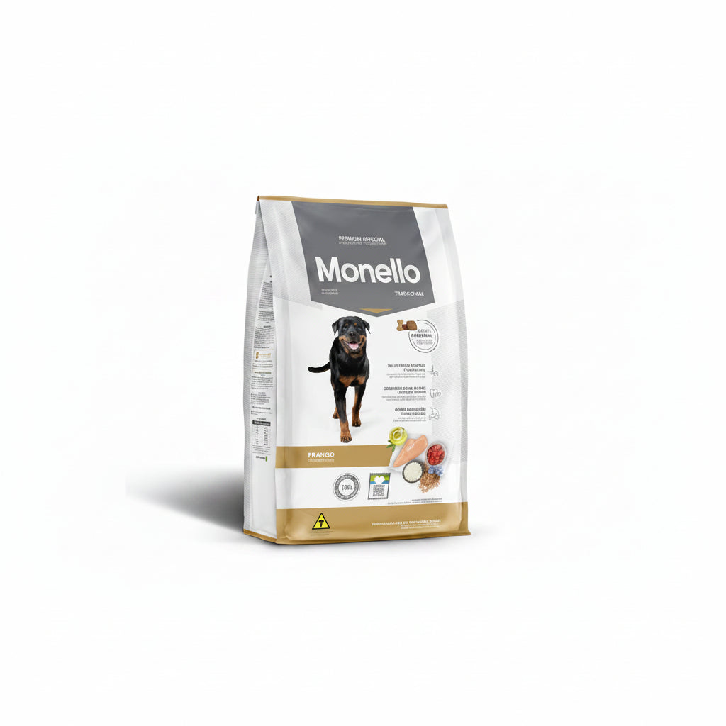 Monello dog food 15 kg package on a white background