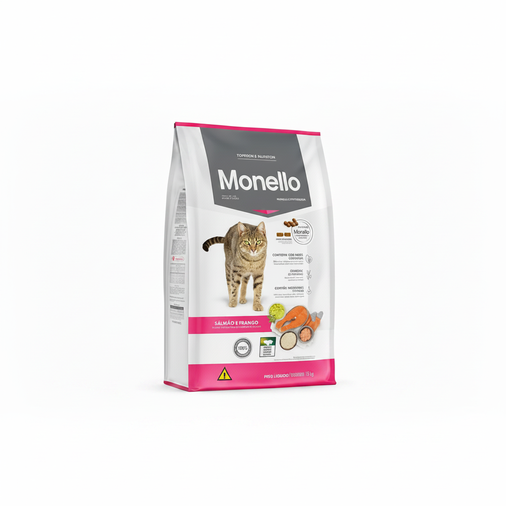 Monello cat food 15 kg package on a white background
