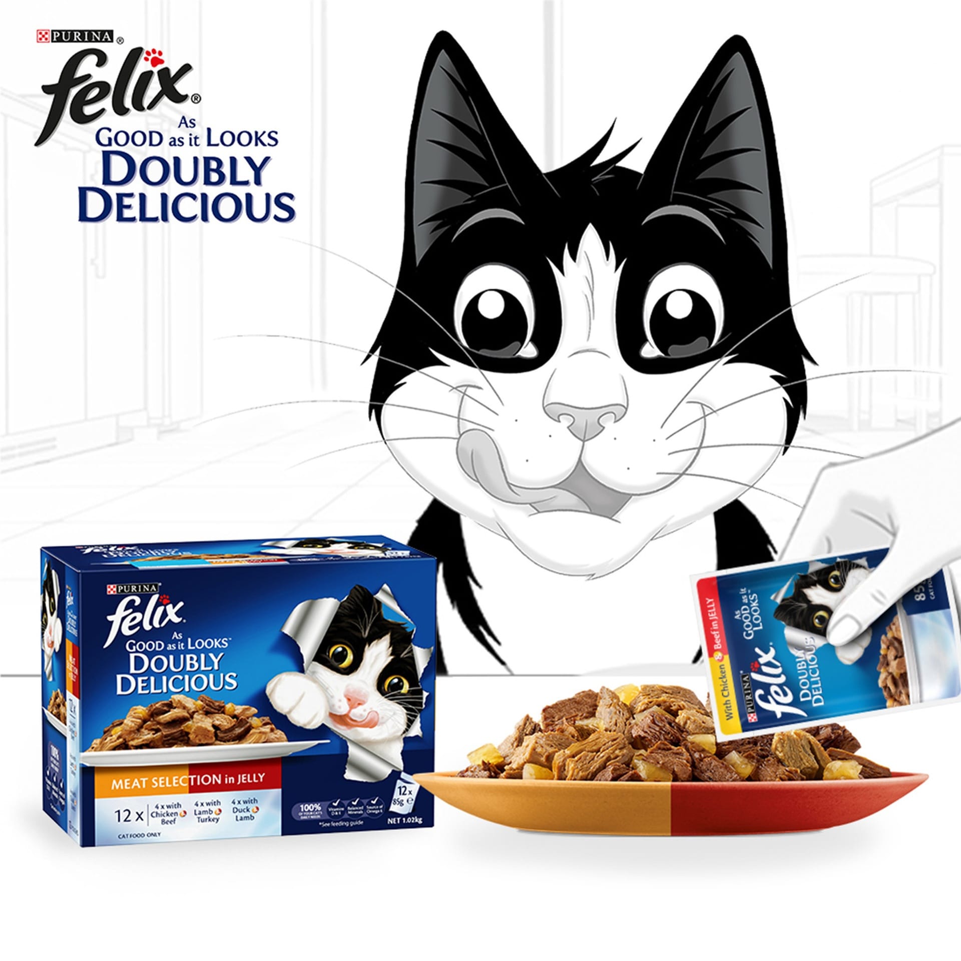Purina Felix Doubly Delicious Meat Selection In Jelly | 12×85g